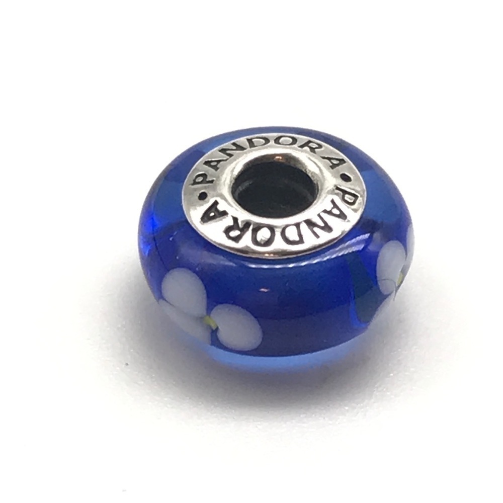 Pandora Blue White Flowers Murano Glass Charm